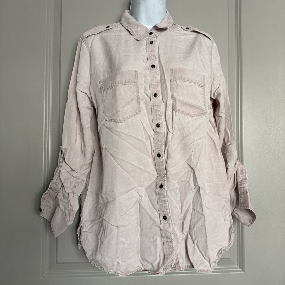 Express Boyfriend Button-Up Shirt Women’s M Blush Pink Utility Pockets Lyocell